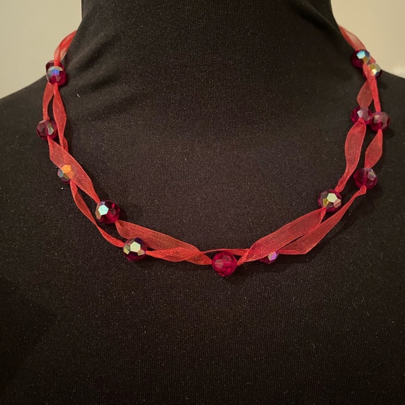 Crystal and Ribbon Necklace - Picture 4 of 9